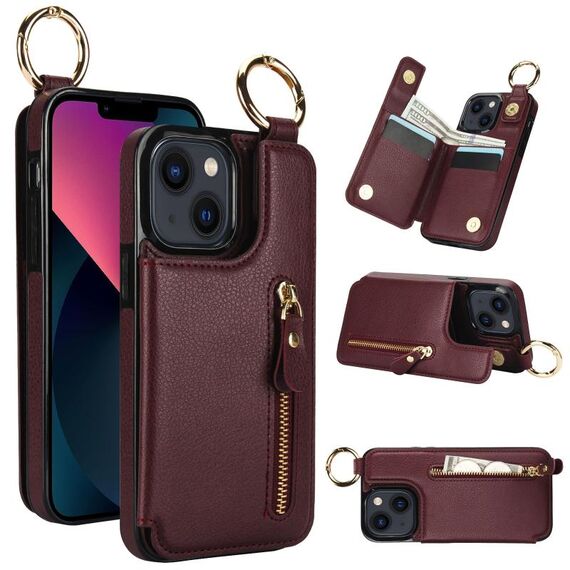Custodia per telefono per iPhone 13 mini Litchi Texture Zipper doppia fibbia (rosso bordeaux)