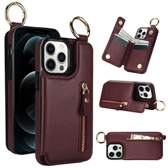 Custodia per telefono per iPhone 12 Pro Max Litchi Texture Zipper doppia fibbia (rosso bordeaux)
