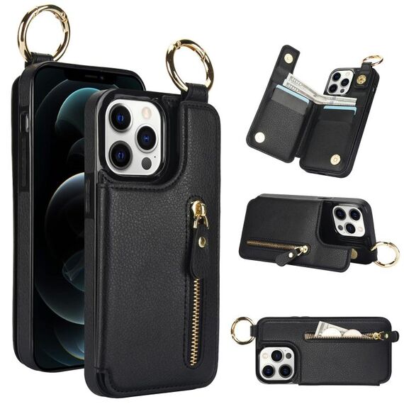 Custodia per telefono con cerniera doppia fibbia per iPhone 12 Pro Max Litchi Texture (nero)