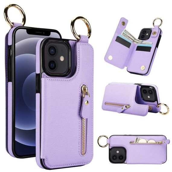 Custodia per telefono per iPhone 12 mini Litchi Texture Zipper doppia fibbia (viola)