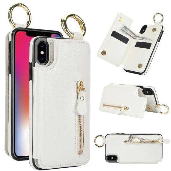 Custodia per telefono con cerniera doppia fibbia per iPhone XS Max Litchi Texture (bianca)