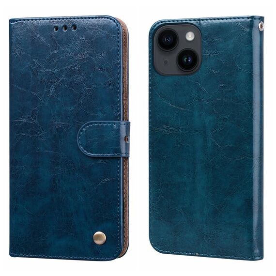 Custodia per cellulare in pelle antiurto con texture a cera d'olio per iPhone 15 (blu)