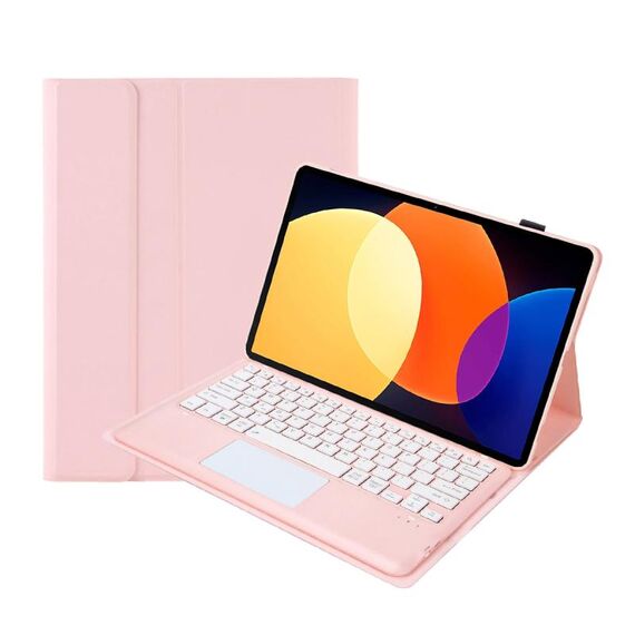 Per Xiaomi Pad 6S Pro 12.4 Custodia in pelle con tastiera Bluetooth staccabile con texture in pelle di agnello e touchpad (rosa)