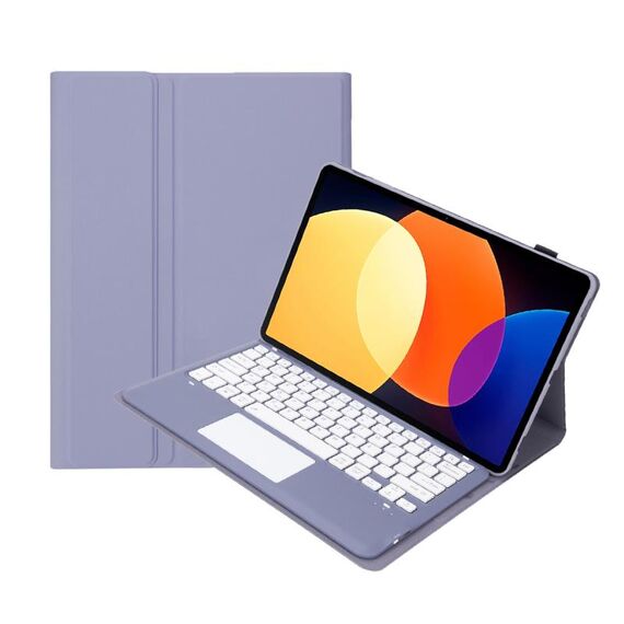 Per Xiaomi Pad 6S Pro 12.4 Custodia in pelle con tastiera Bluetooth staccabile con texture in pelle di agnello con touchpad (viola)