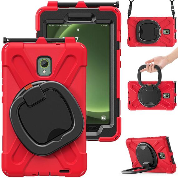 Custodia per tablet PC ibrida in silicone per Samsung Galaxy Tab Active5 X300 con supporto e tracolla (rosso)