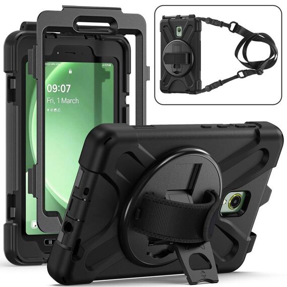 Custodia per tablet PC ibrida in silicone con impugnatura rotante per Samsung Galaxy Tab Active5 X300 con tracolla (nera)