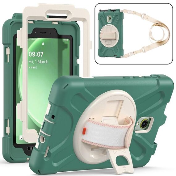 Custodia per tablet PC ibrida in silicone con impugnatura rotante per Samsung Galaxy Tab Active5 X300 con tracolla (verde smeraldo)