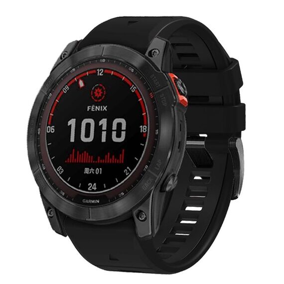Per Garmin Fenix 7X 26mm cinturino in silicone con fibbia in acciaio tinta unita a sgancio rapido (nero)