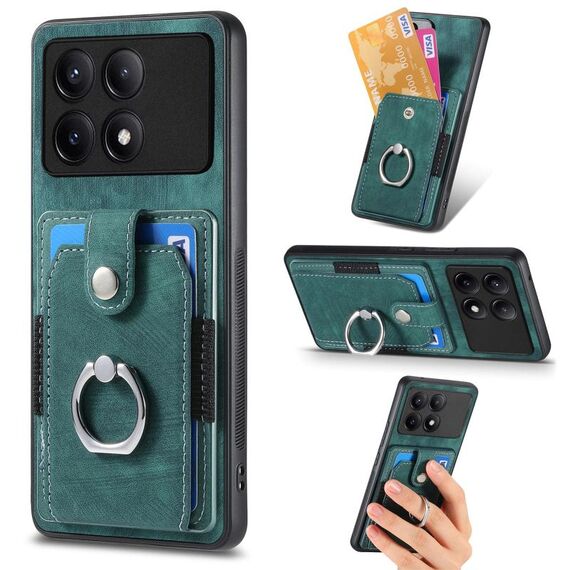 Custodia per telefono a portafoglio con carta ad anello retrò per Xiaomi Redmi K70E (verde)