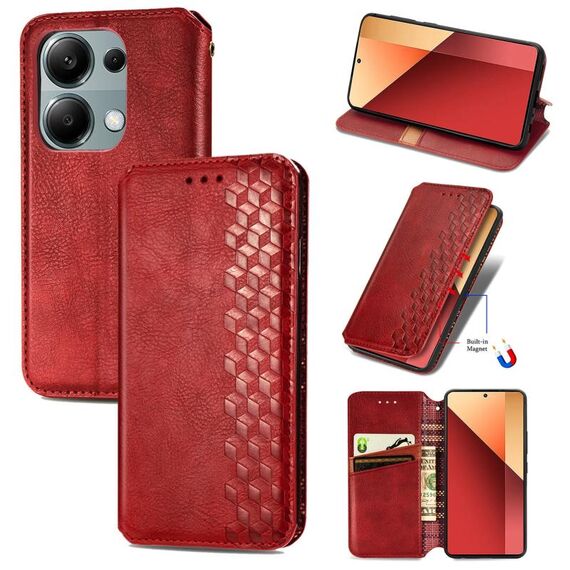 Custodia per telefono in pelle magnetica pressata con griglia cubica per Honor X9b (rossa)