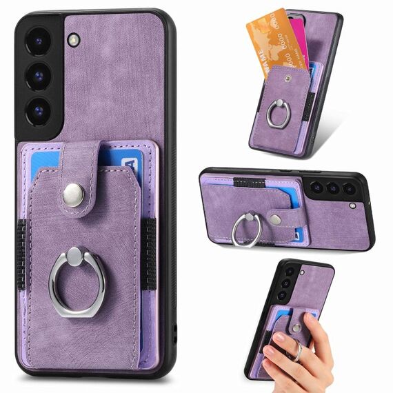 Custodia per telefono a portafoglio con carta ad anello retrò per Samsung Galaxy S22 5G (viola)