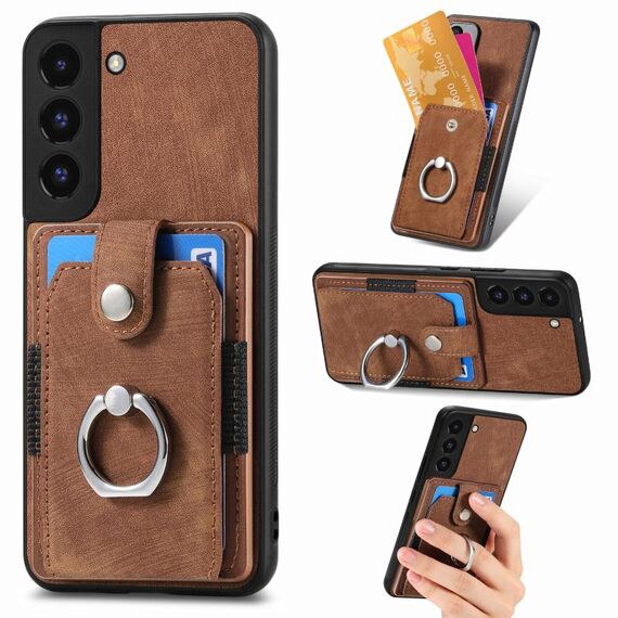 Custodia per telefono a portafoglio con carta ad anello retrò per Samsung Galaxy S22 5G (marrone)