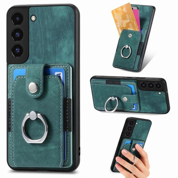Per Samsung Galaxy S22 5G Custodia per telefono a portafoglio con carta ad anello effetto pelle retrò (verde)