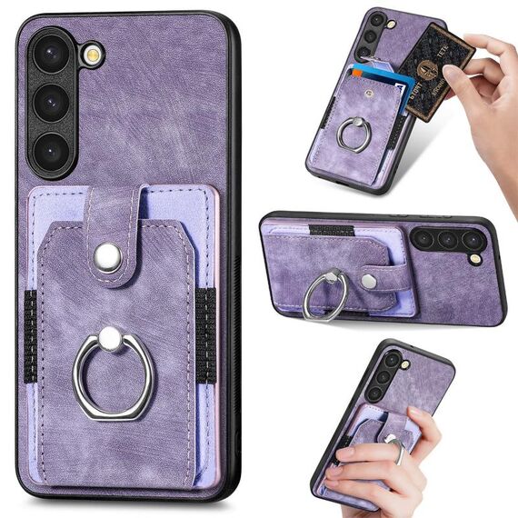 Custodia per telefono a portafoglio con carta ad anello retrò per Samsung Galaxy S23+ 5G (viola)