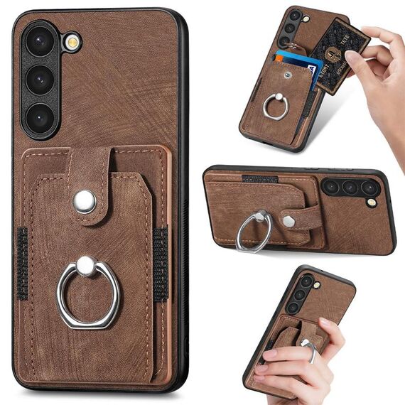 Custodia per telefono a portafoglio con carta ad anello retrò per Samsung Galaxy S23+ 5G (marrone)