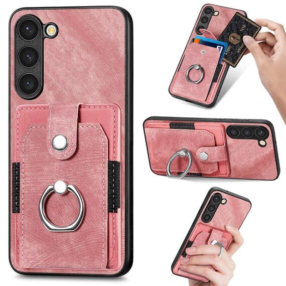 Custodia per telefono a portafoglio con carta ad anello retrò per Samsung Galaxy S23+ 5G (rosa)