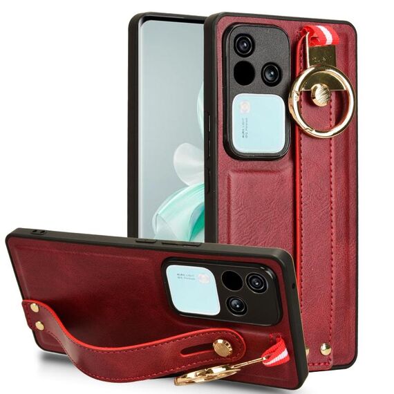 Custodia posteriore in pelle con cinturino per vivo S18 Pro 5G / V30 Pro 5G (rossa)