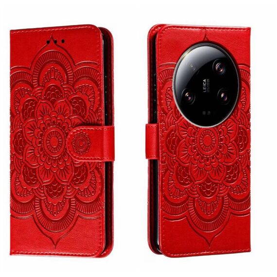 Custodia in pelle per telefono con motivo in rilievo Mandala Ultra Sun Xiaomi 13 (rosso)