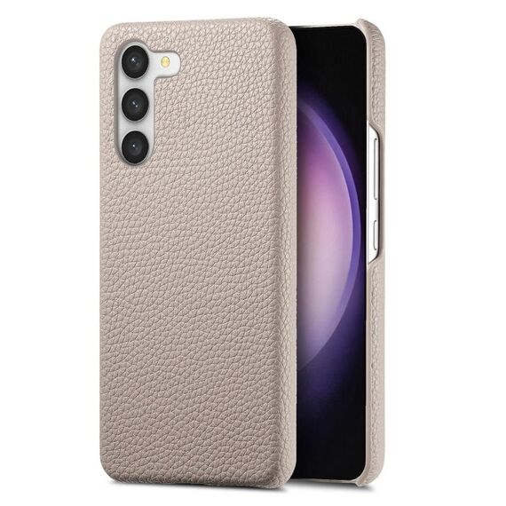 Custodia posteriore in pelle per Samsung Galaxy S23+ 5G Litchi Oil Edge (cachi)