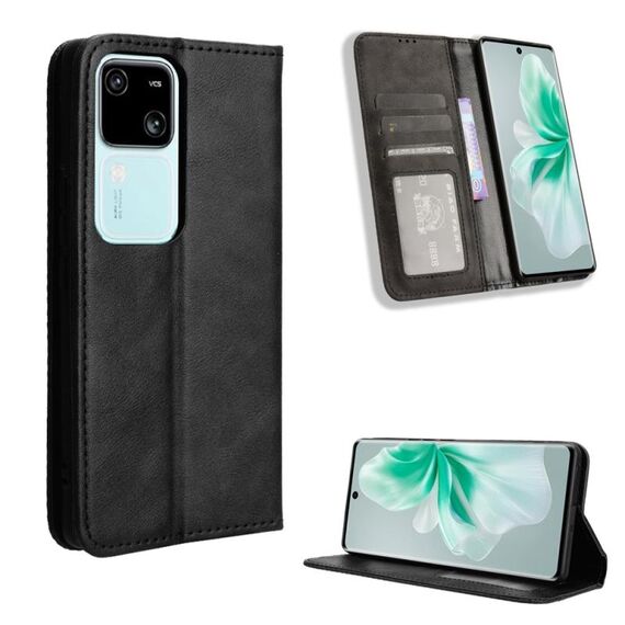 Custodia per telefono in pelle con texture retrò con fibbia magnetica per vivo S18 5G / S18 Pro (nera)