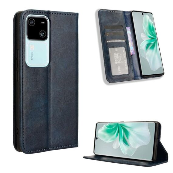 Custodia per telefono in pelle con texture retrò con fibbia magnetica per vivo V30 5G / V30 Pro 5G (blu)