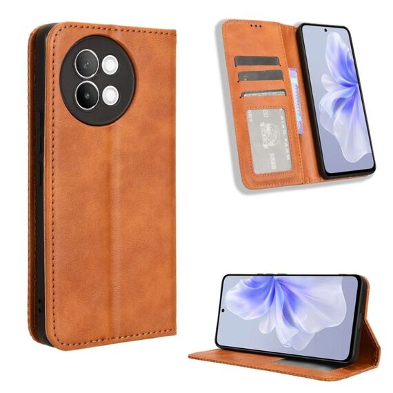 Custodia per telefono in pelle con texture retrò con fibbia magnetica per vivo S18e 5G (marrone)