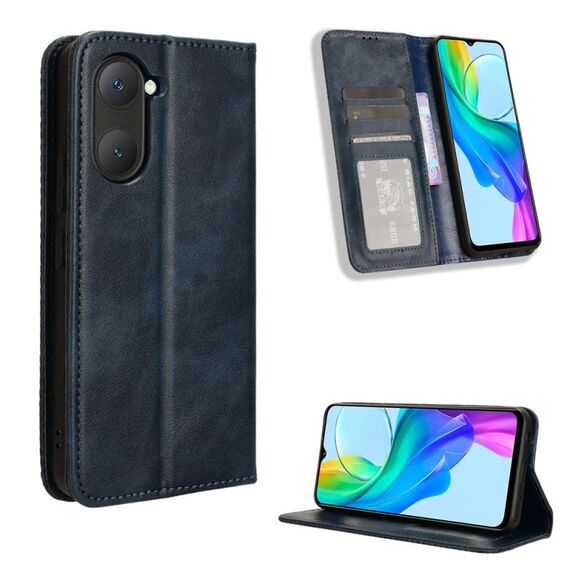 Custodia per telefono in pelle con texture retrò con fibbia magnetica per vivo Y03 4G (blu)