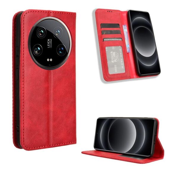 Custodia per telefono in pelle con texture retrò con fibbia ultra magnetica per Xiaomi 14 (rossa)