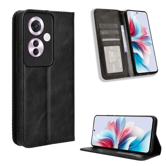 Per OPPO Reno11 F 5G / F25 Pro 5G Custodia per telefono in pelle con fibbia magnetica con texture retrò (nero)