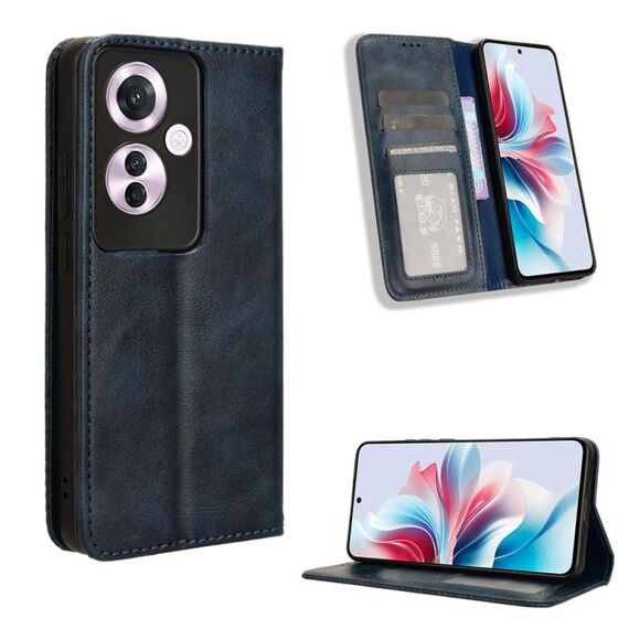 Per OPPO Reno11 F 5G / F25 Pro 5G Custodia per telefono in pelle con fibbia magnetica con texture retrò (blu)