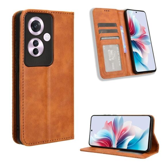 Per OPPO Reno11 F 5G / F25 Pro 5G Custodia per telefono in pelle con fibbia magnetica con texture retrò (marrone)