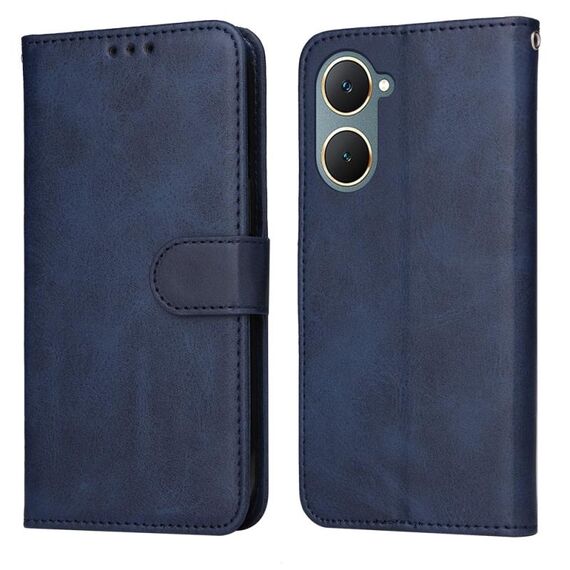 Custodia per telefono in pelle flip con texture classica in vitello per vivo Y03 4G (blu)