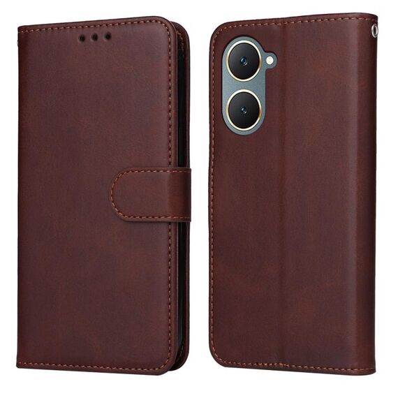 Custodia per telefono in pelle flip con texture classica in vitello per vivo Y03 4G (marrone)