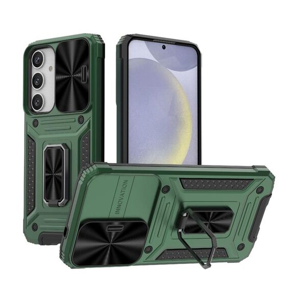 Custodia per telefono PC ibrida TPU Camshield Robot per Samsung Galaxy S24+ 5G (verde)