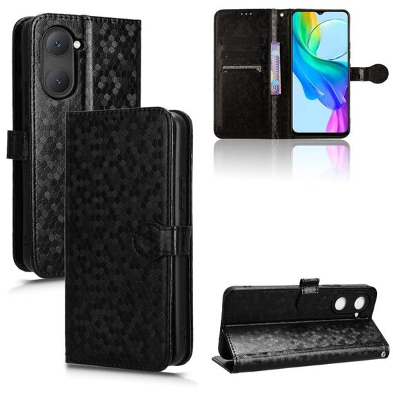 Custodia per cellulare in pelle con texture a nido d'ape per vivo Y03 4G (nera)