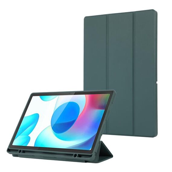 Per Samsung Galaxy Tab A9+ Custodia tablet in pelle TPU 3 pieghe in puro colore con slot per penna (verde scuro)
