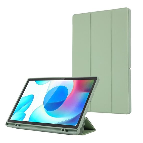 Per Samsung Galaxy Tab A9+ Custodia tablet 3 pieghe in pelle TPU in puro colore con slot per penna (verde)