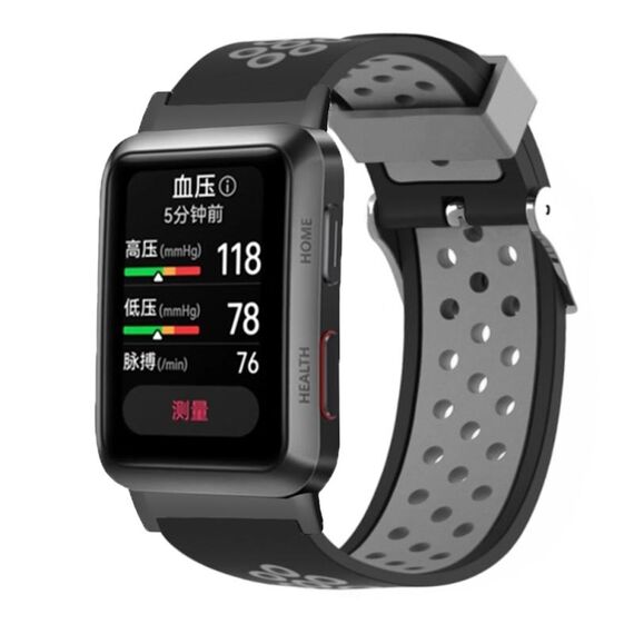 Per Huawei Watch D cinturino in silicone punzonato a due colori (nero grigio)