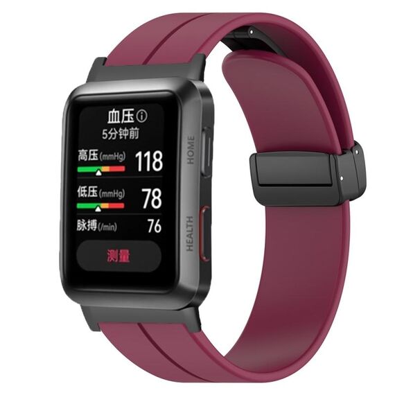 Per Huawei Watch D cinturino in silicone con fibbia magnetica pieghevole in tinta unita (vino rosso)