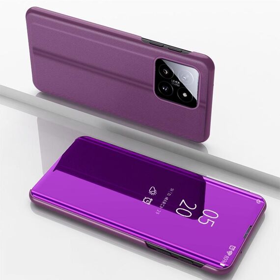 Per Xiaomi 14 Custodia per telefono in pelle con vibrazione orizzontale a specchio placcato con supporto (viola)