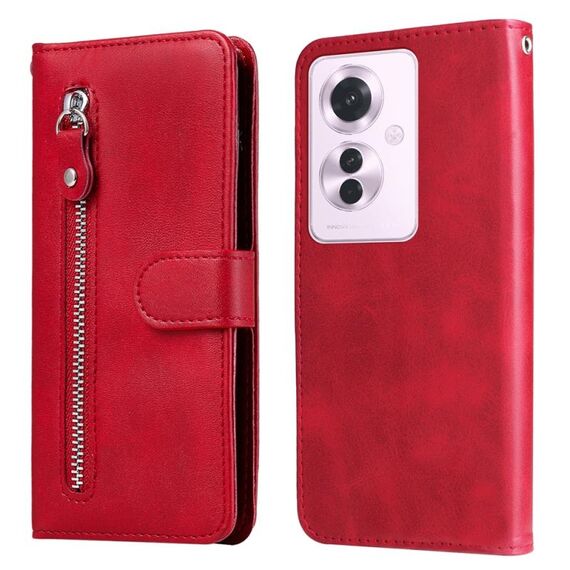 Custodia per cellulare in pelle con cerniera per OPPO Reno11 F Global / F25 Pro Global Fashion (rosso)