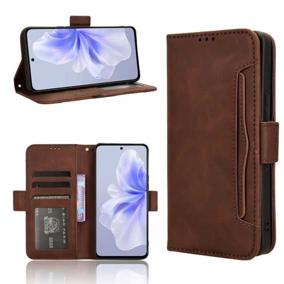 Custodia in pelle per vivo S18e 5G con texture di vitello e slot per schede (marrone)