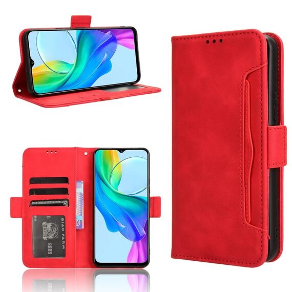 Per vivo Y03 4G Pelle di vitello Texture Slot per schede Custodia in pelle per telefono (Rosso)