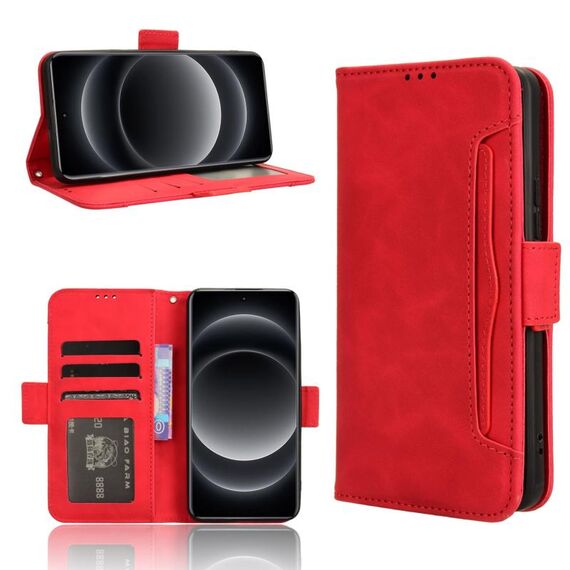 Custodia per telefono in pelle con slot per schede con texture di vitello Ultra Skin Feel per Xiaomi 14 (rosso)