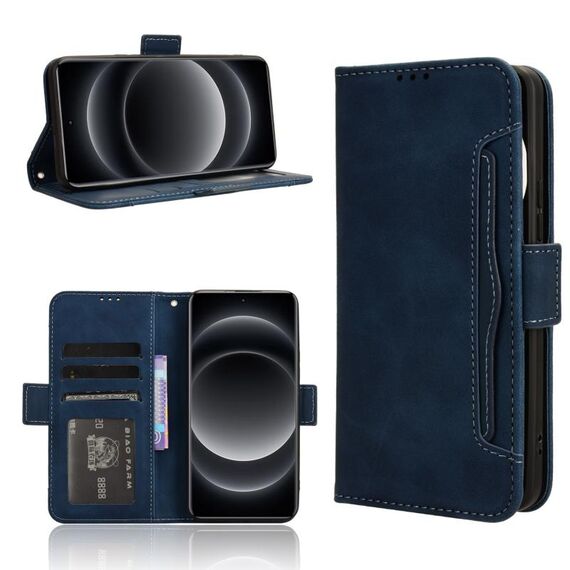 Custodia per telefono in pelle con slot per schede con texture di vitello Ultra Skin Feel per Xiaomi 14 (blu)
