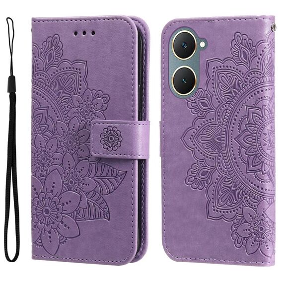 Per vivo Y03 4G Custodia per cellulare in pelle con fiori a 7 petali (viola chiaro)