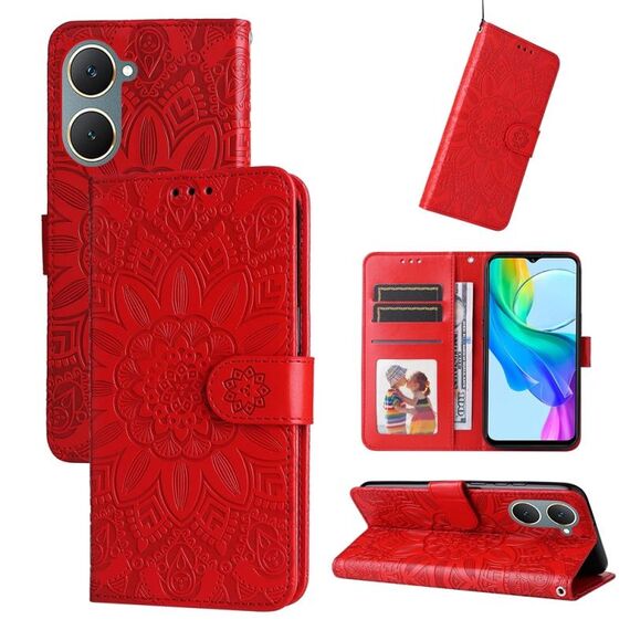 Custodia per telefono in pelle girasole goffrata per vivo Y03 4G (rossa)