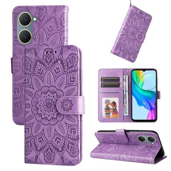 Custodia per cellulare in pelle di girasole goffrata per vivo Y03 4G (viola)