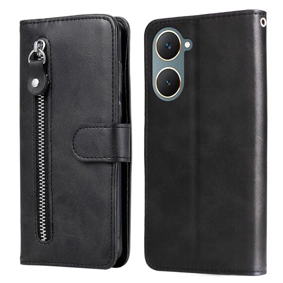Per vivo Y03 4G Custodia per cellulare in pelle con cerniera alla moda con texture di vitello (nera)