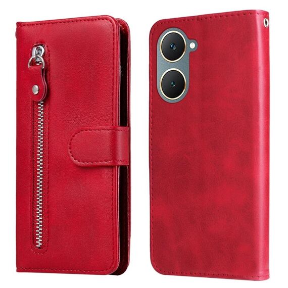 Per vivo Y03 4G Custodia per cellulare in pelle con cerniera alla moda con texture di vitello (rossa)
